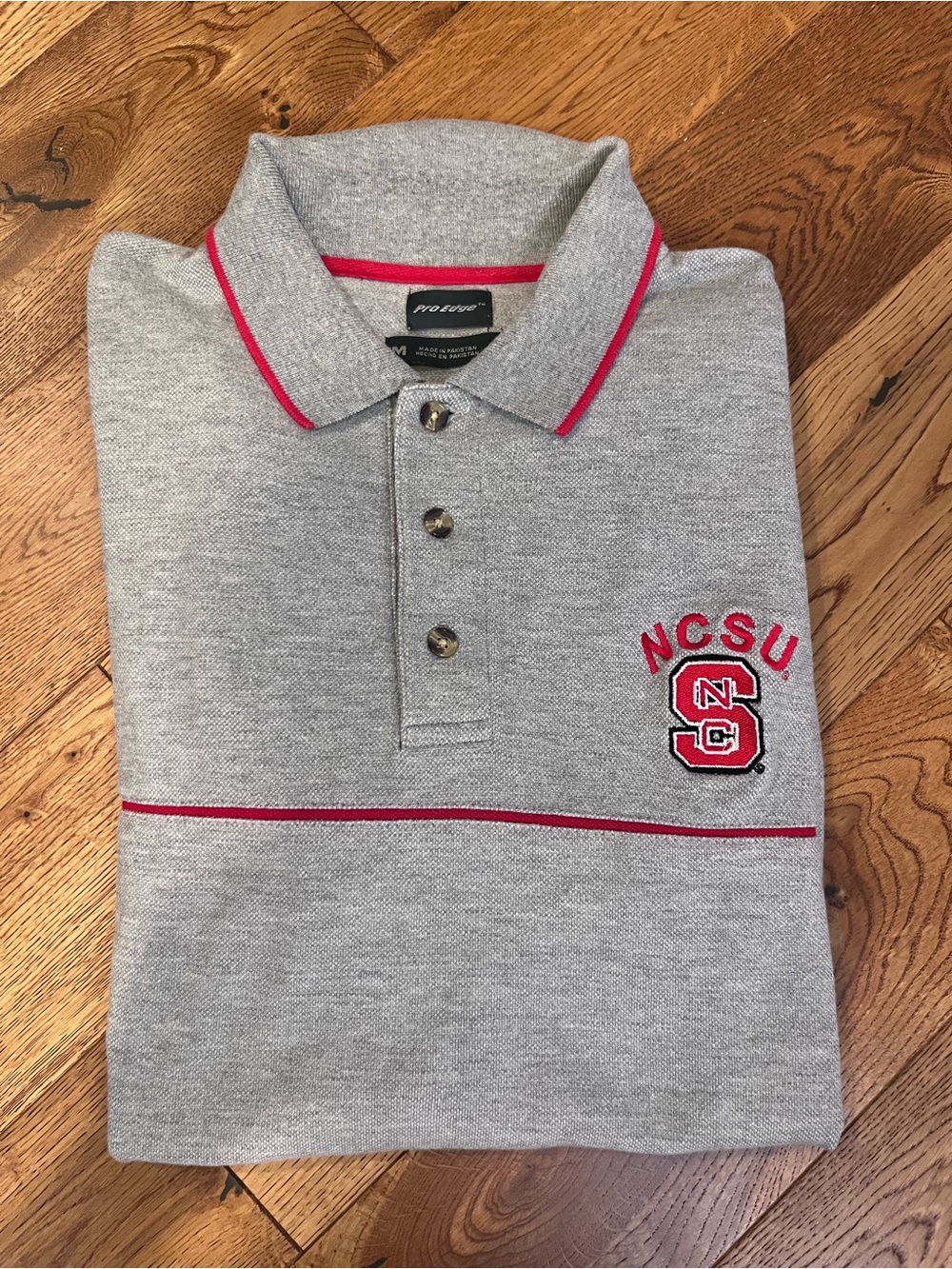 Pro Edge Gray Polo with Red Trim and NCSU Logo